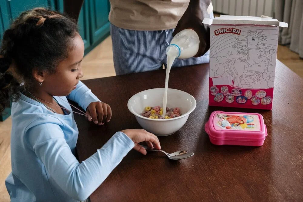 A child having cereal